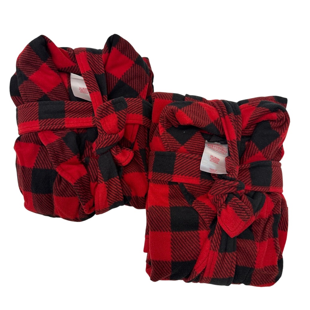 *Set of 2* Wondershop Kids Buffalo Plaid Fleece Bathrobes Size 8 & 10 Holiday
